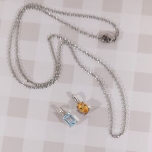 2 Pendants and Chain Stainless - Blue Topaz and Citrine Gemstones